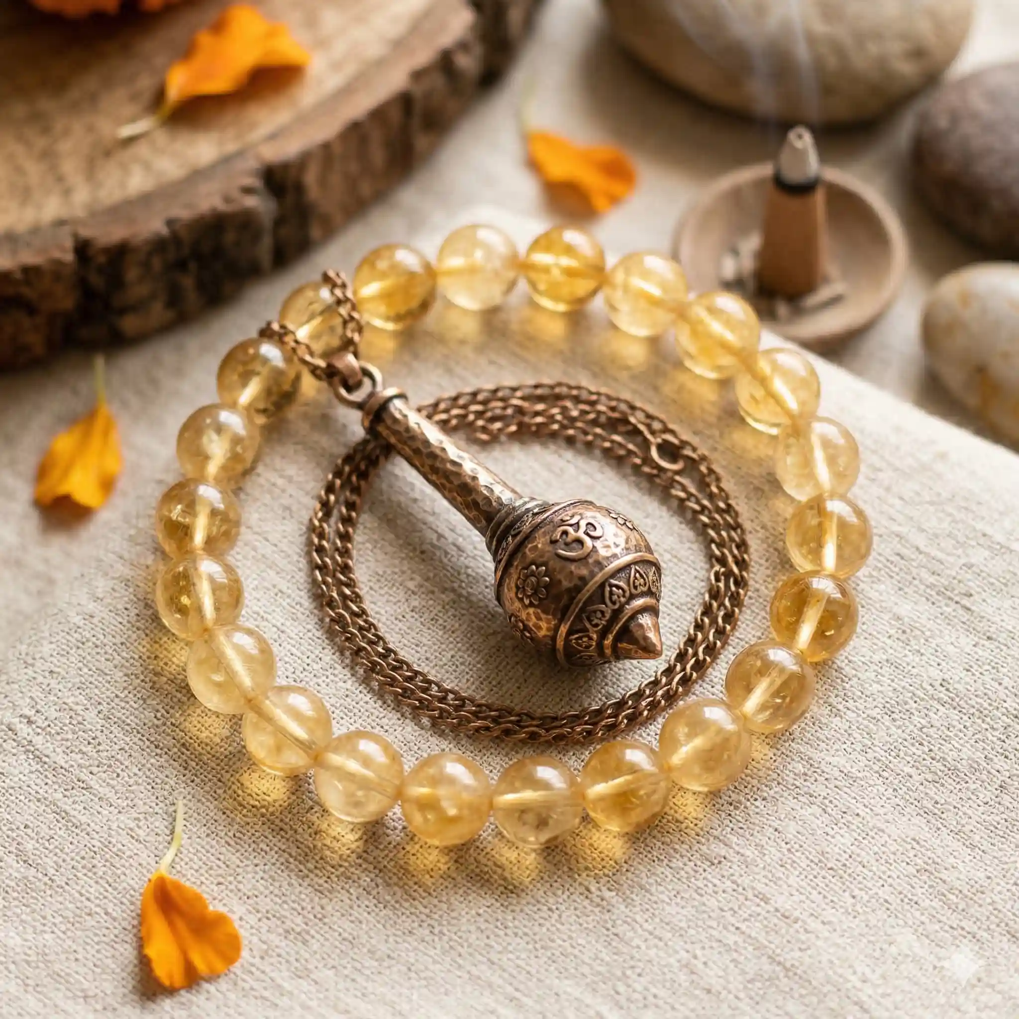 Citrine Bracelet & Locket with Chain Combo